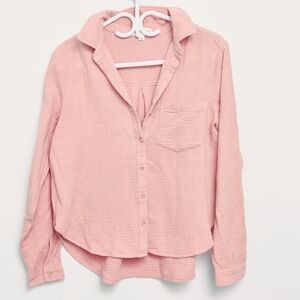 Cloth & Stone Anthropologie Sz M Salmon Guzzy Oversized Pocket Button Up Blouse
